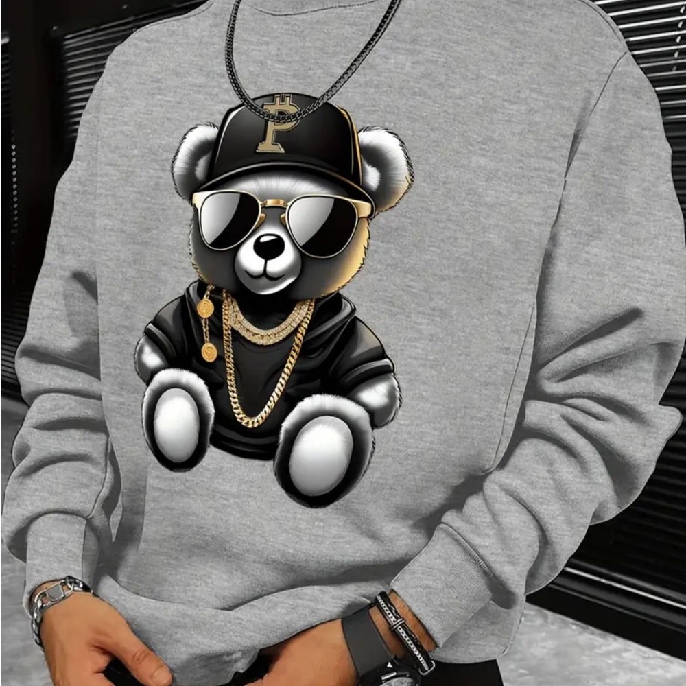 Gray Sweatshirt with Bear Graphic
